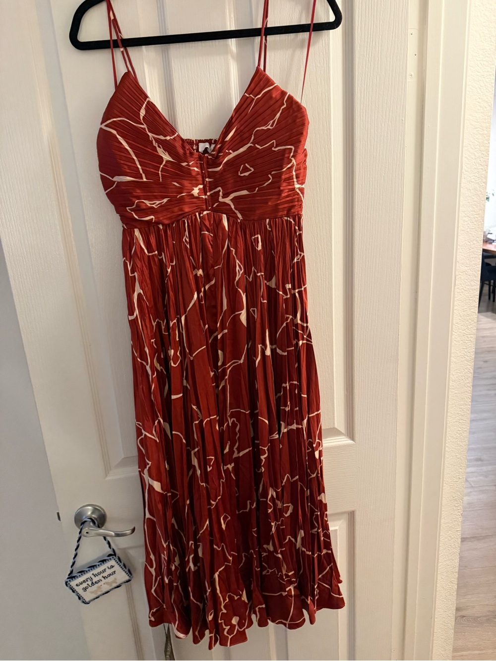 Astr Rust Red Floral Midi Dress with Cream Accents - Picture 2 of 5